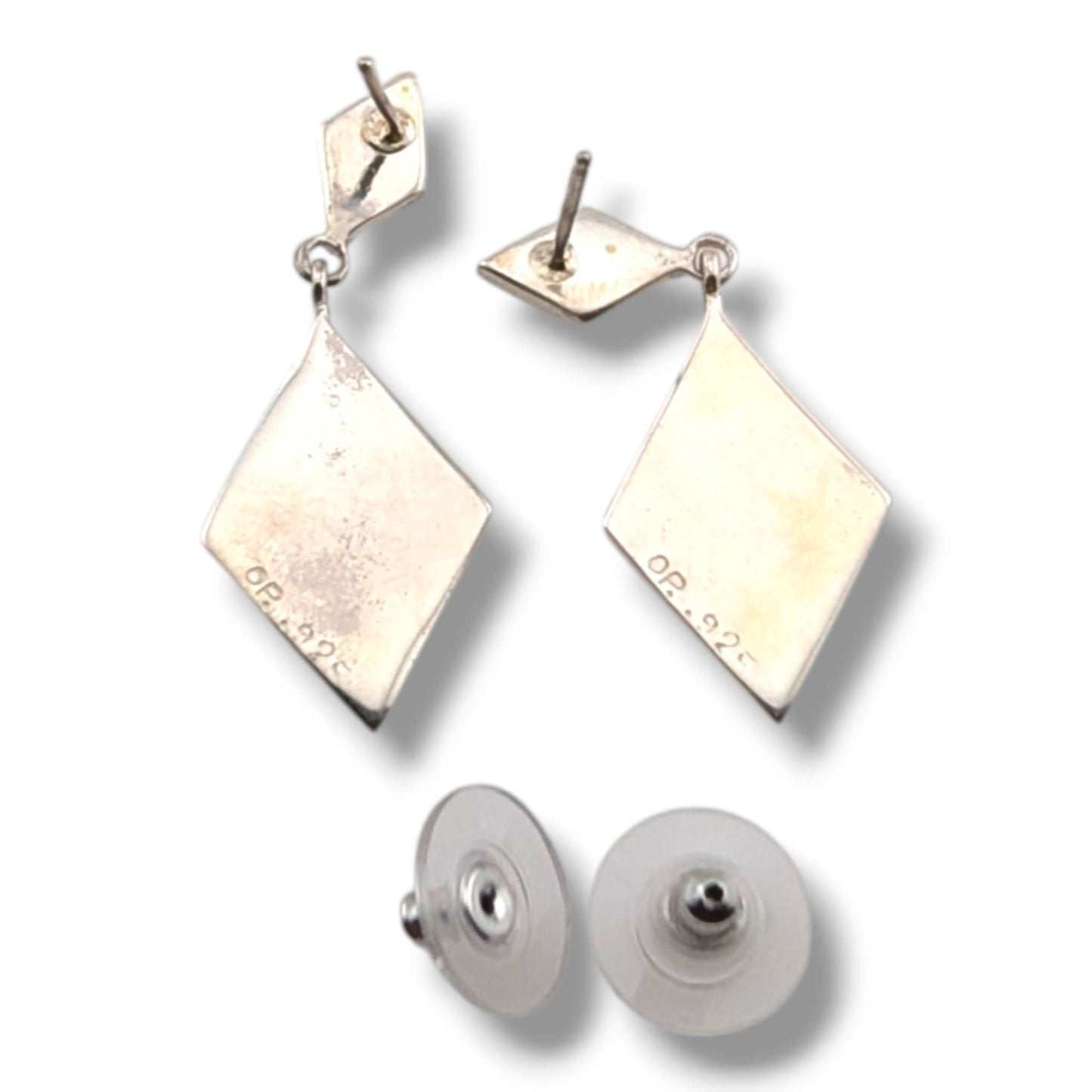 Sterling Silver Inlay Diamond Shape Post Dangle Earrings
