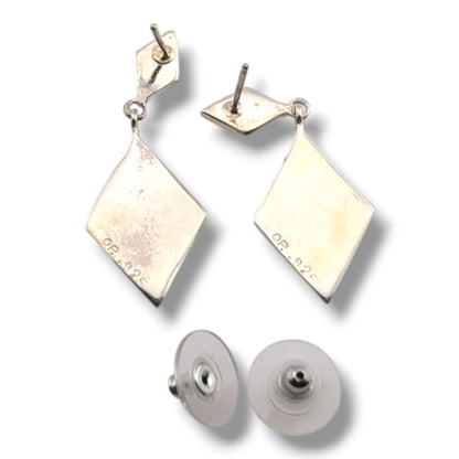 Sterling Silver Inlay Diamond Shape Post Dangle Earrings
