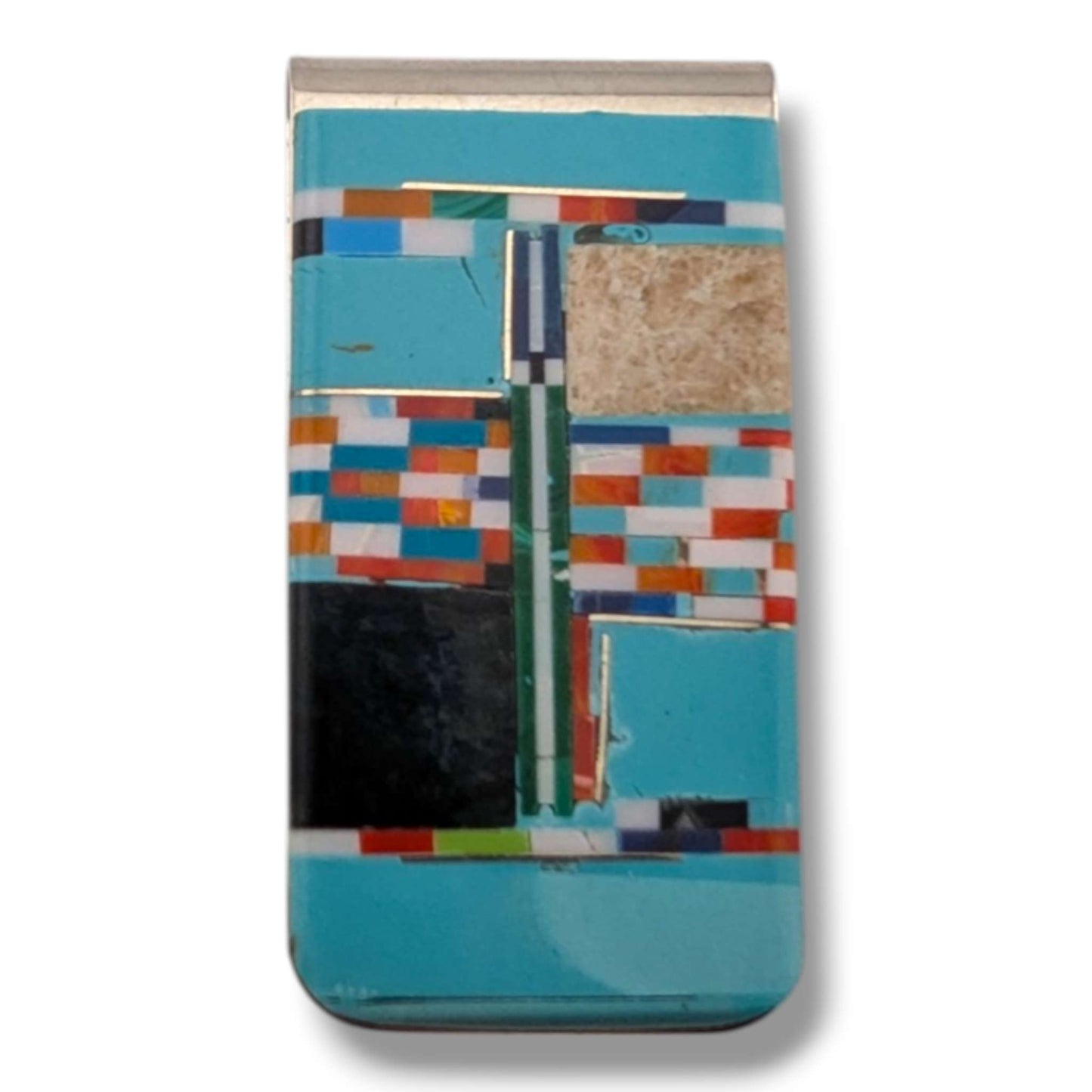 Stainless Steel Handmade Inlay Multi-Stone Money Clip