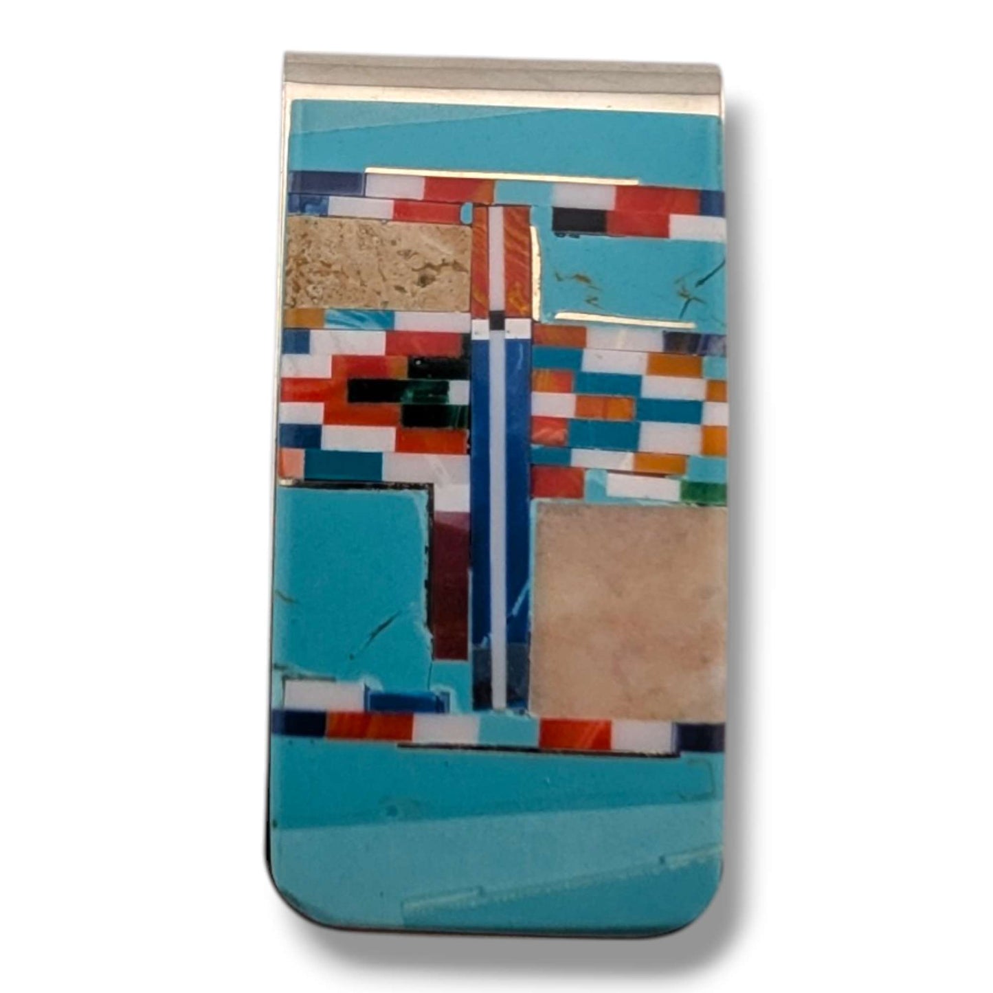 Stainless Steel Handmade Inlay Multi-Stone Money Clip