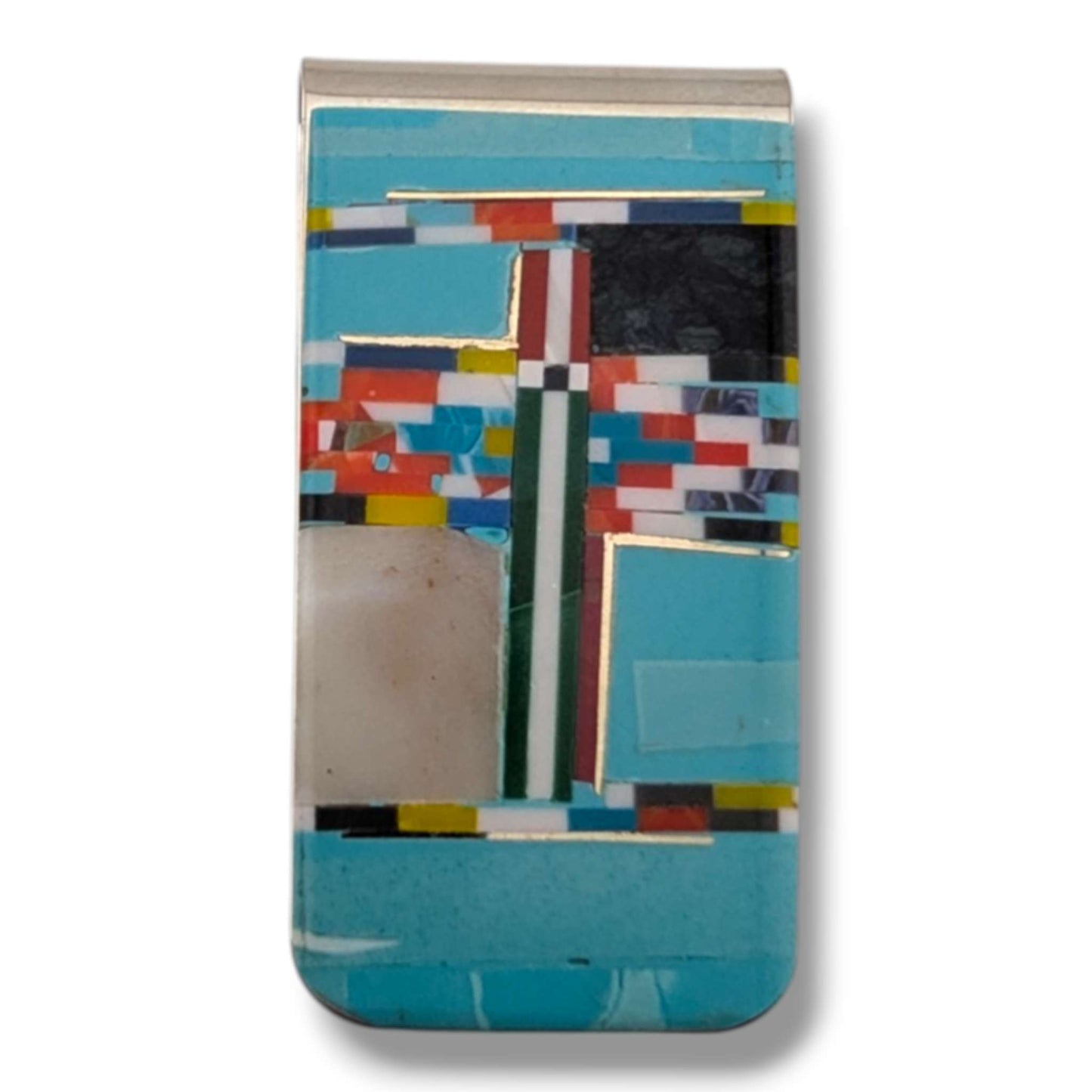 Stainless Steel Handmade Inlay Multi-Stone Money Clip
