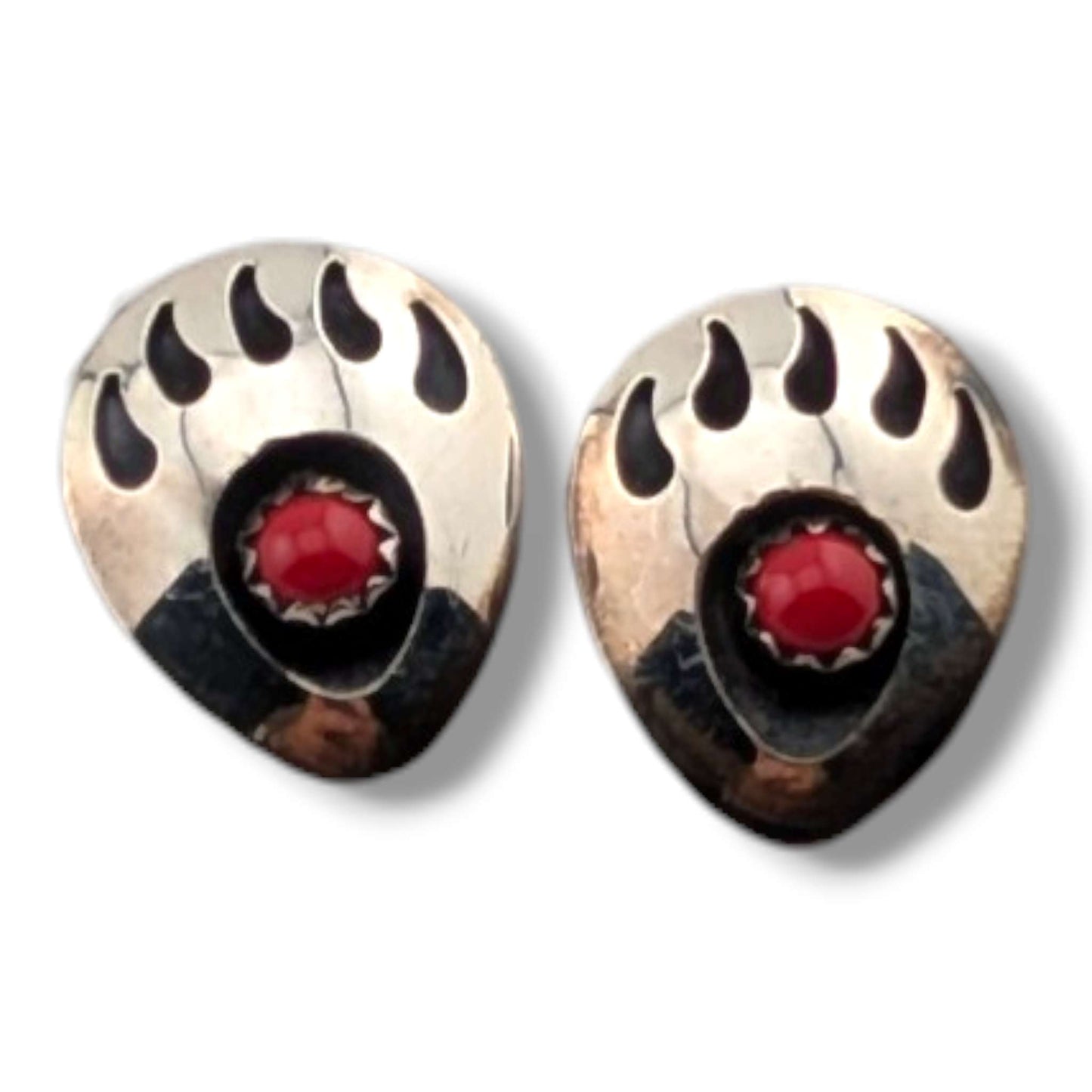 Vintage Sterling Silver Bear Paw Cutout Post Earrings