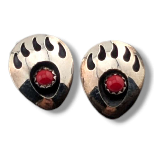 Vintage Sterling Silver Bear Paw Cutout Post Earrings