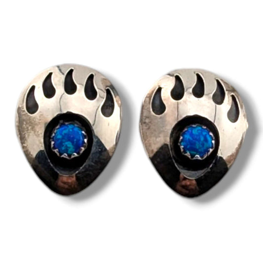 Vintage Sterling Silver Bear Paw Cutout Post Earrings