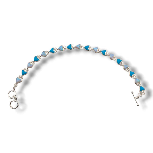 Sterling Silver Inlay Heart Link Bracelet