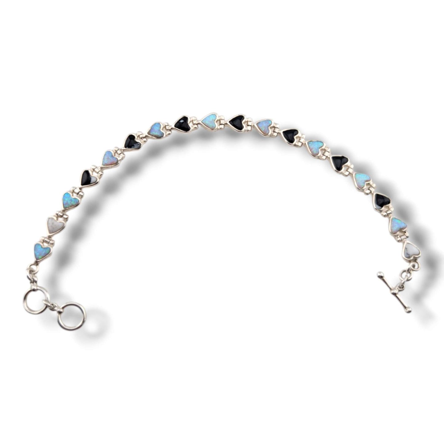 Sterling Silver Inlay Heart Link Bracelet