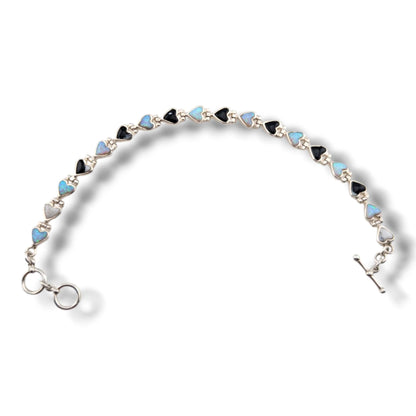 Sterling Silver Inlay Heart Link Bracelet