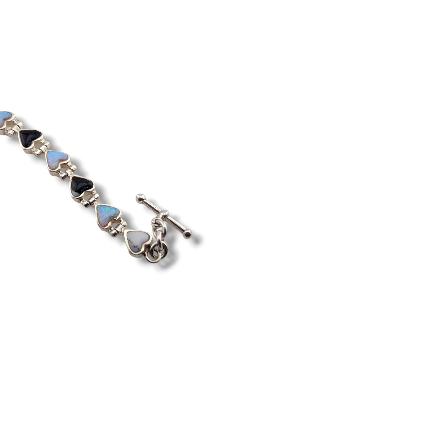 Sterling Silver Inlay Heart Link Bracelet