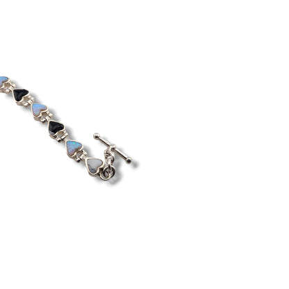 Sterling Silver Inlay Heart Link Bracelet