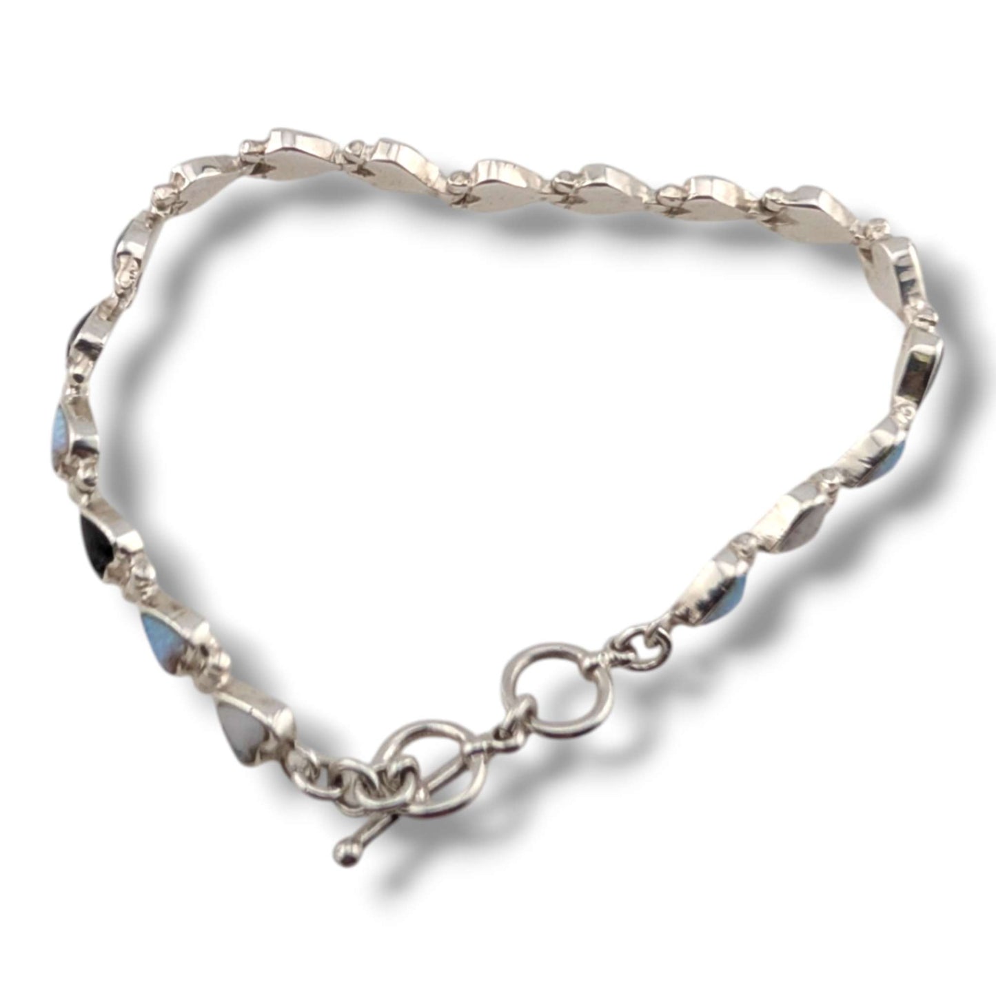Sterling Silver Inlay Heart Link Bracelet