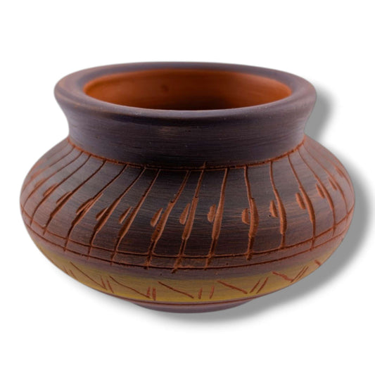 Navajo Hand Etched Pottery Squat Jar by Ben Billy