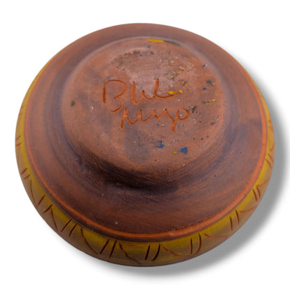 Navajo Hand Etched Pottery Squat Jar by Ben Billy