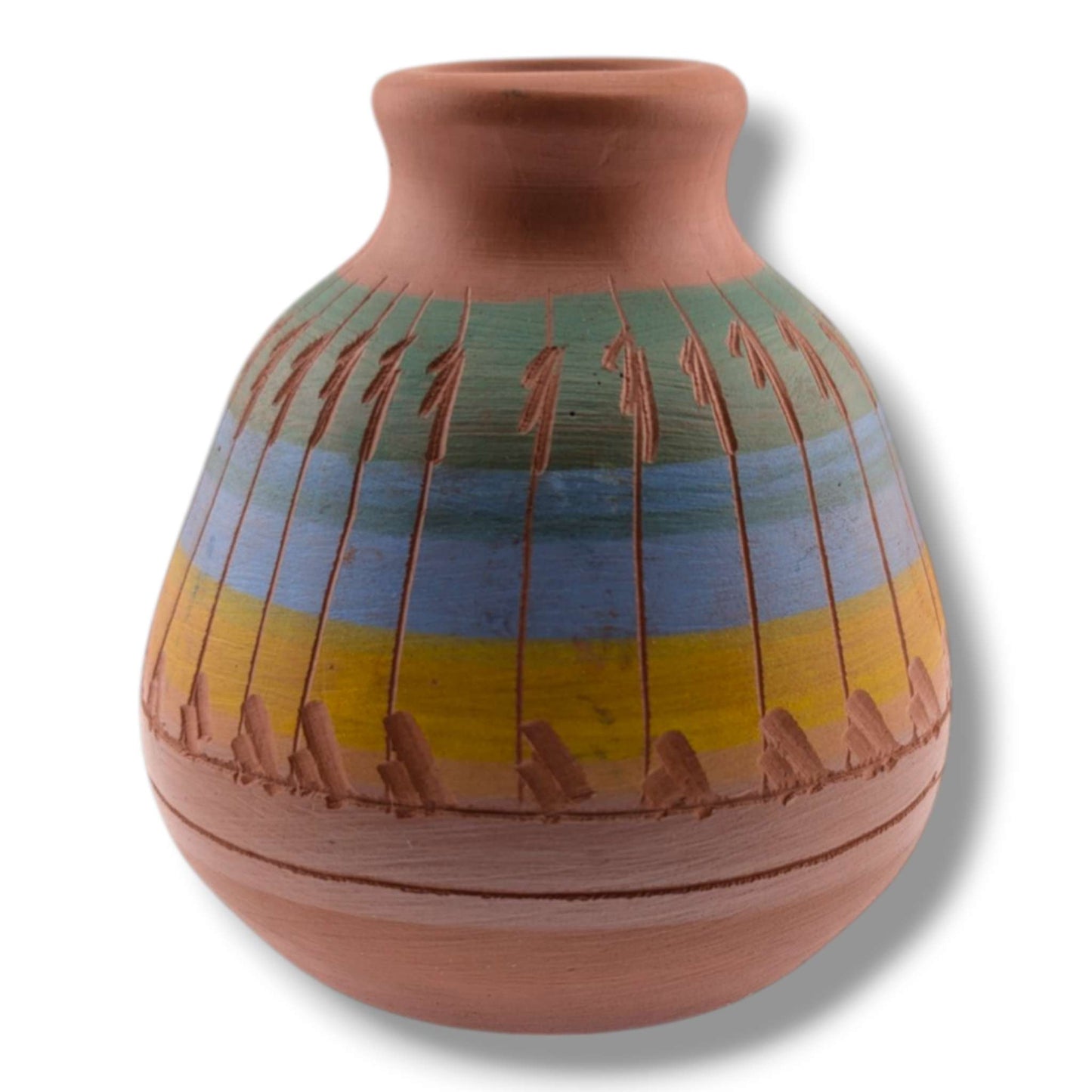 Navajo Hand Etched Pottery Round Bulbous Vase by Ben Billy