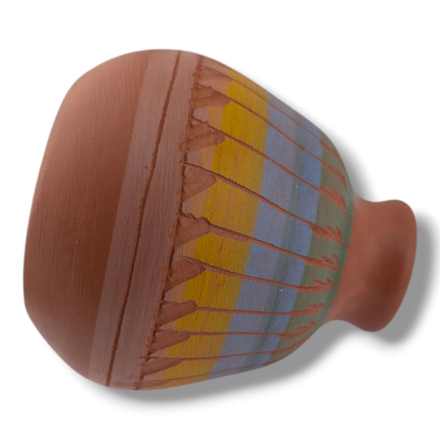 Navajo Hand Etched Pottery Round Bulbous Vase by Ben Billy