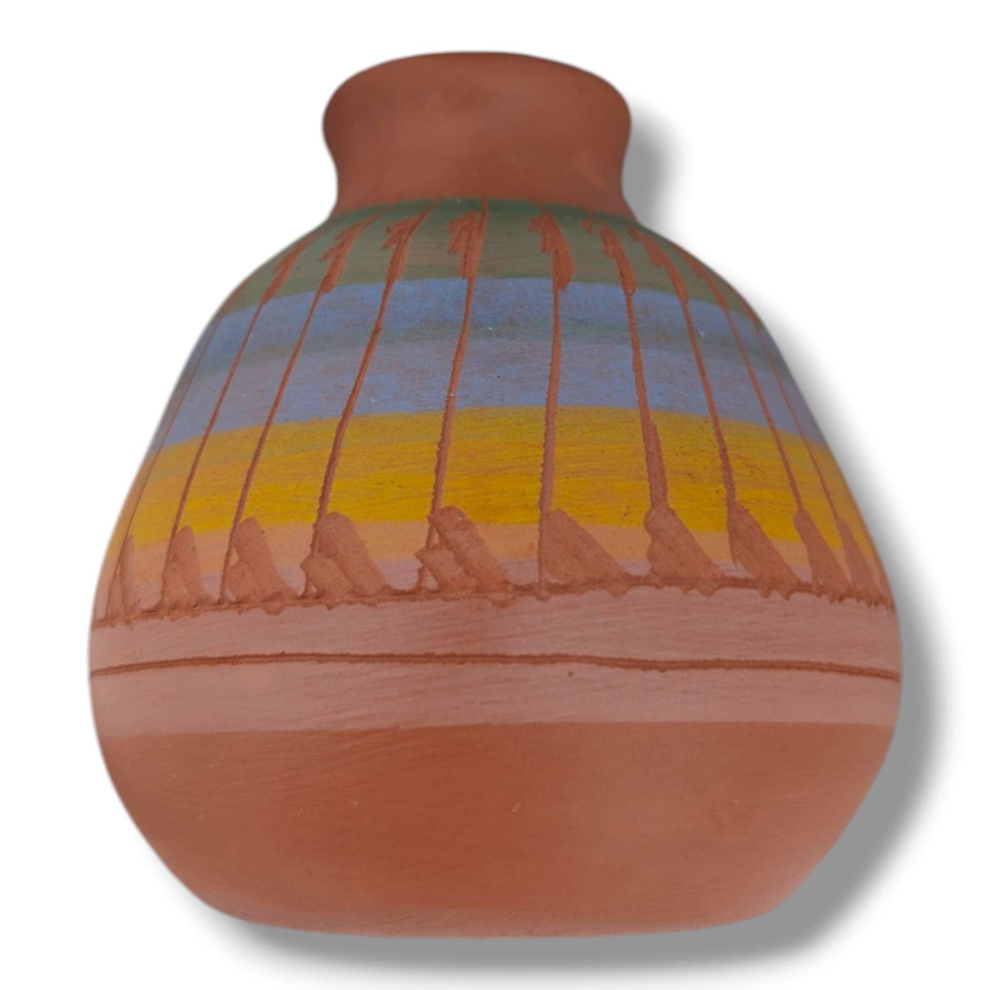 Navajo Hand Etched Pottery Round Bulbous Vase by Ben Billy