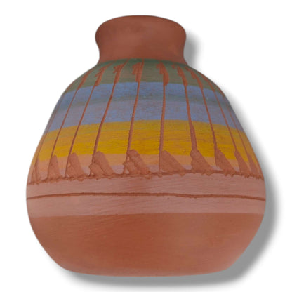 Navajo Hand Etched Pottery Round Bulbous Vase by Ben Billy
