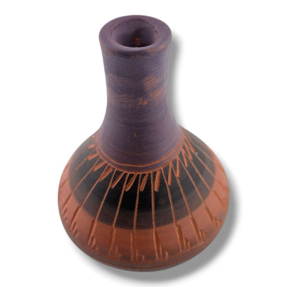 Navajo Hand Etched Pottery Gourd Neck Vase by Ben Billy