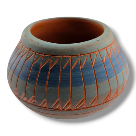 Navajo Hand Etched Pottery Wide Open Bowl by Ben Billy