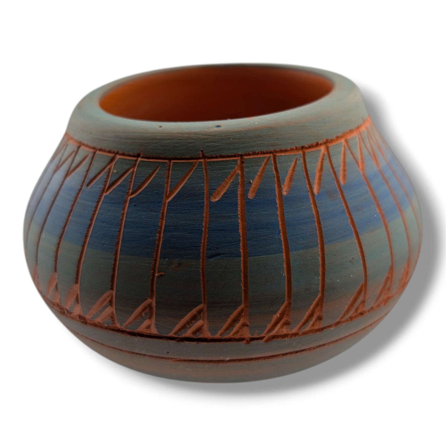 Navajo Hand Etched Pottery Wide Open Bowl by Ben Billy