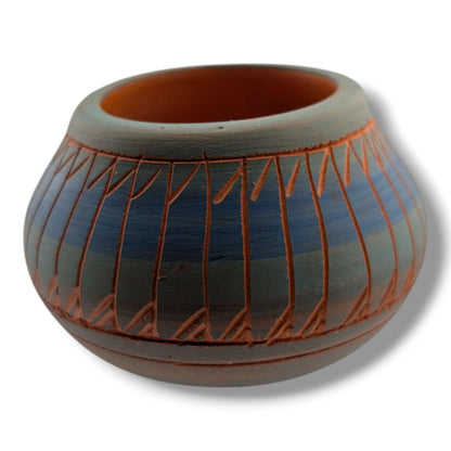 Navajo Hand Etched Pottery Wide Open Bowl by Ben Billy