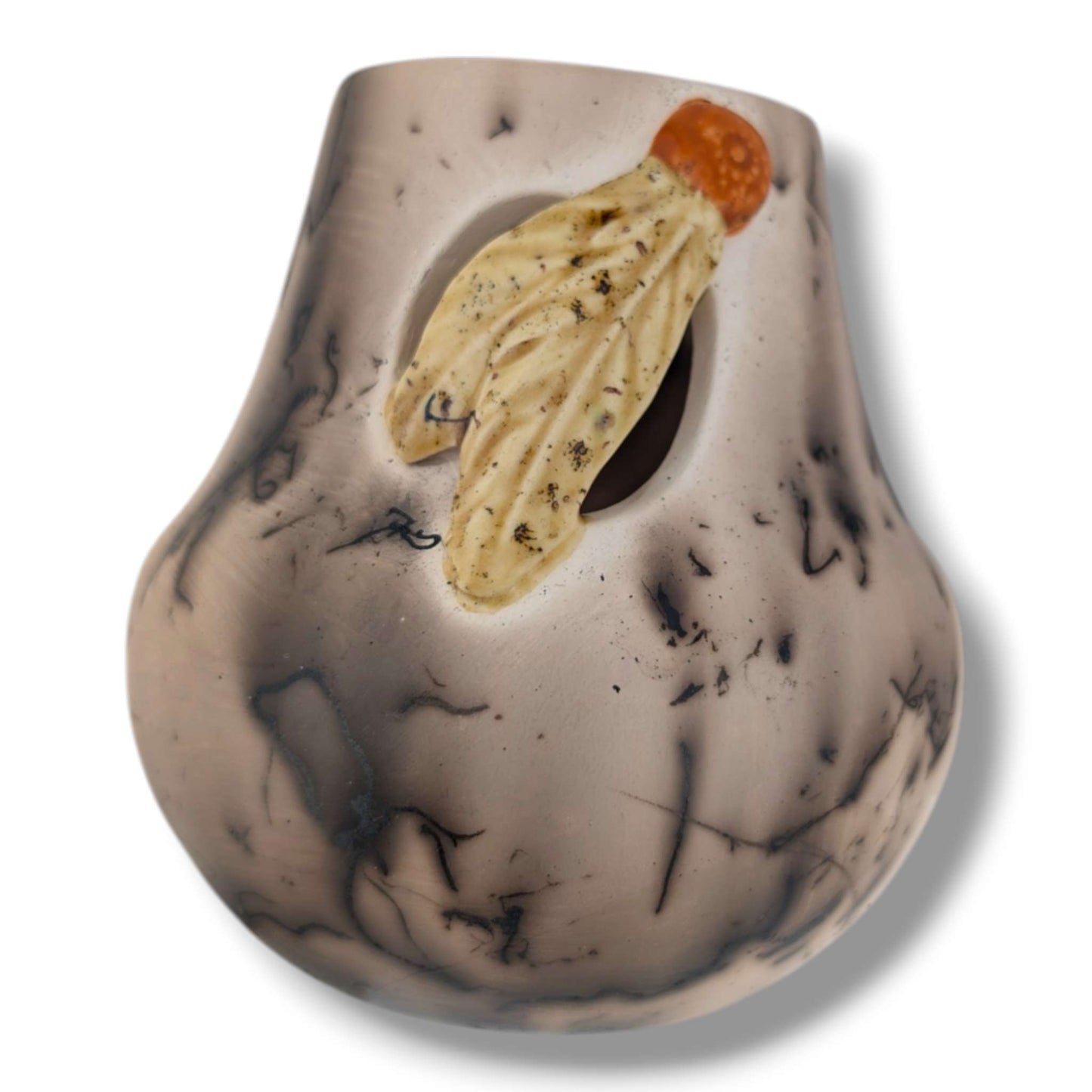 Horse Hair Twin Feather Pottery Vase by Luna