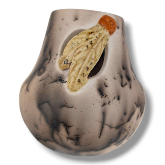 Horse Hair Twin Feather Pottery Vase by Luna