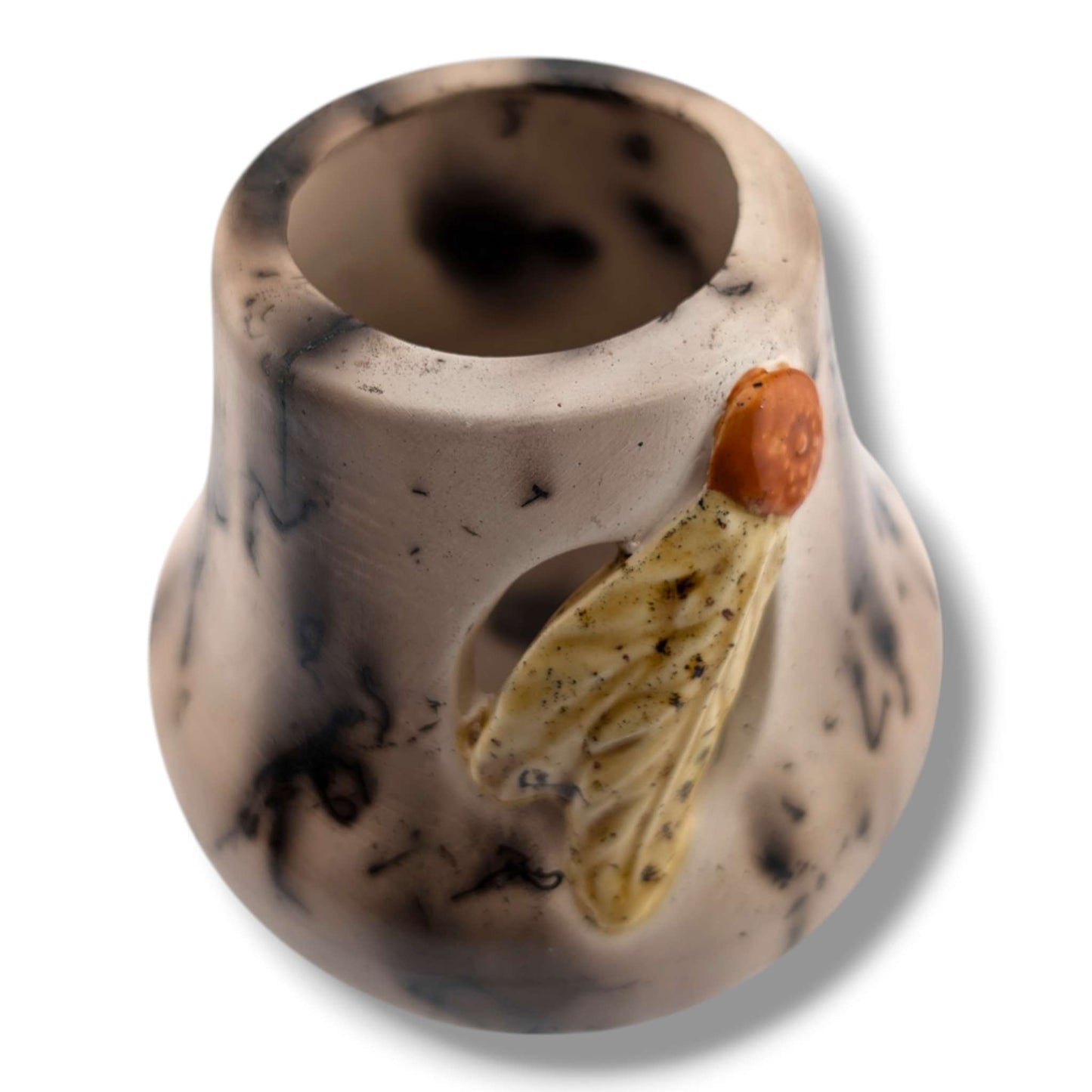 Horse Hair Twin Feather Pottery Vase by Luna