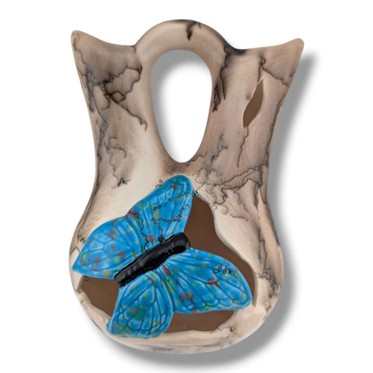 Horse Hair Blue Butterfly Wedding Vase by Luna