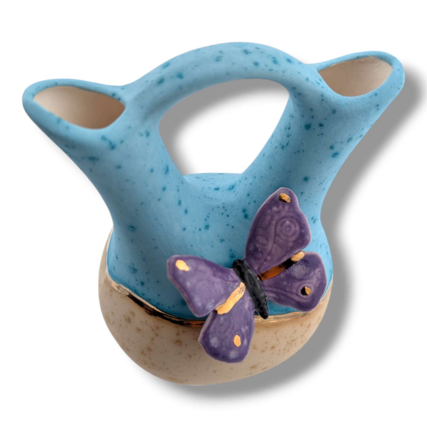 Sky Blue and Beige Gold Accent Purple Butterfly Wedding Vase by Luna