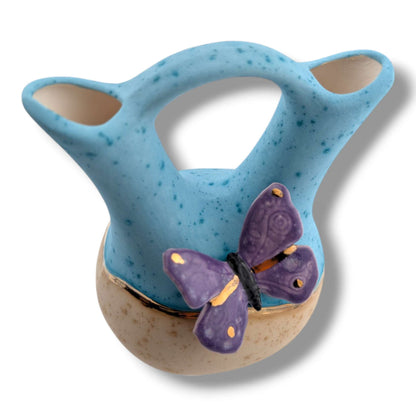 Sky Blue and Beige Gold Accent Purple Butterfly Wedding Vase by Luna