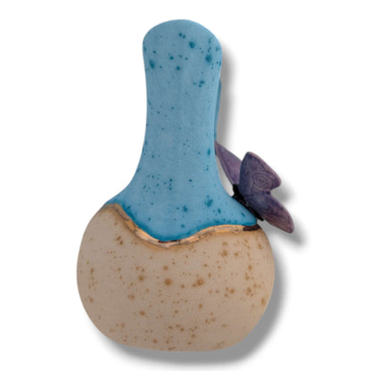 Sky Blue and Beige Gold Accent Purple Butterfly Wedding Vase by Luna