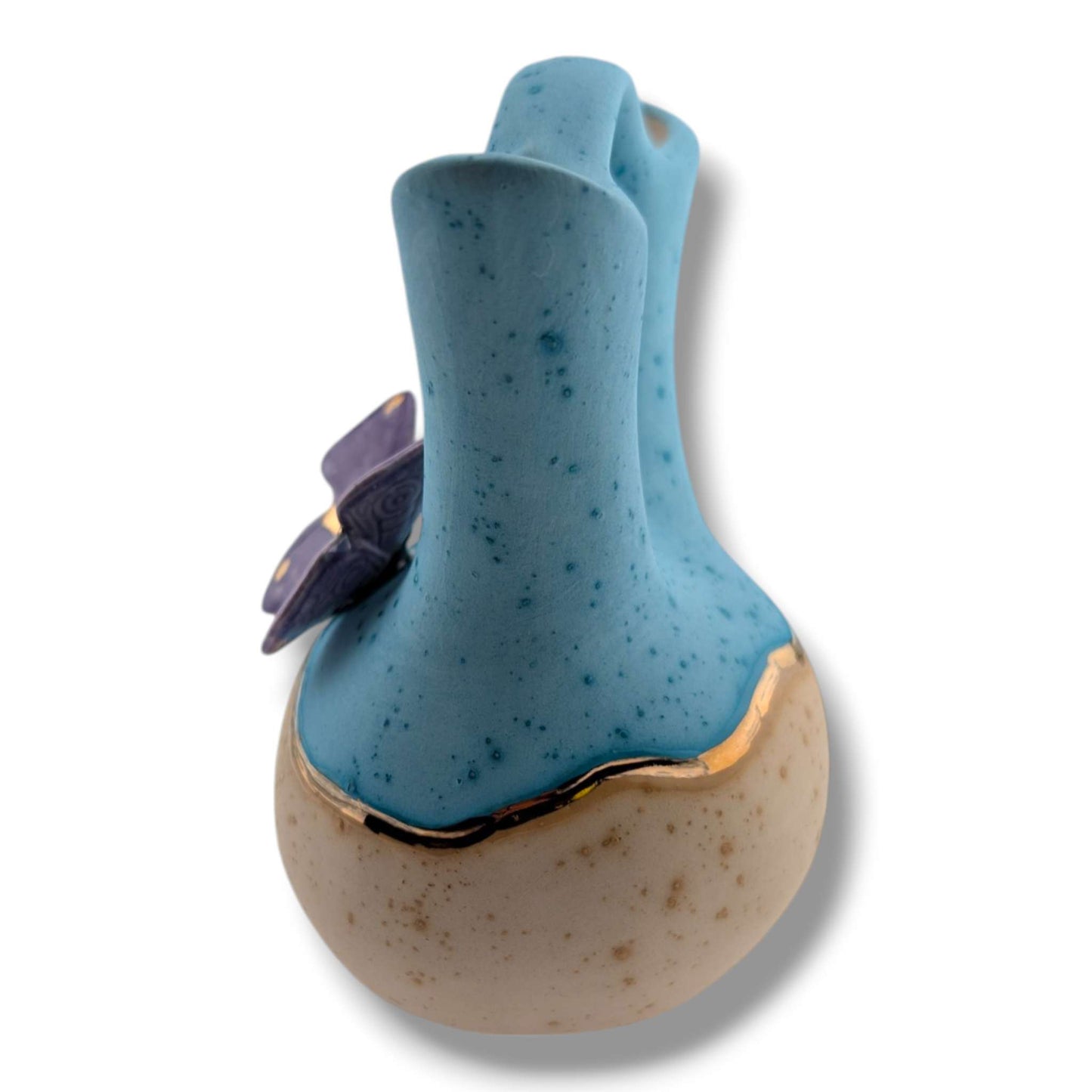 Sky Blue and Beige Gold Accent Purple Butterfly Wedding Vase by Luna