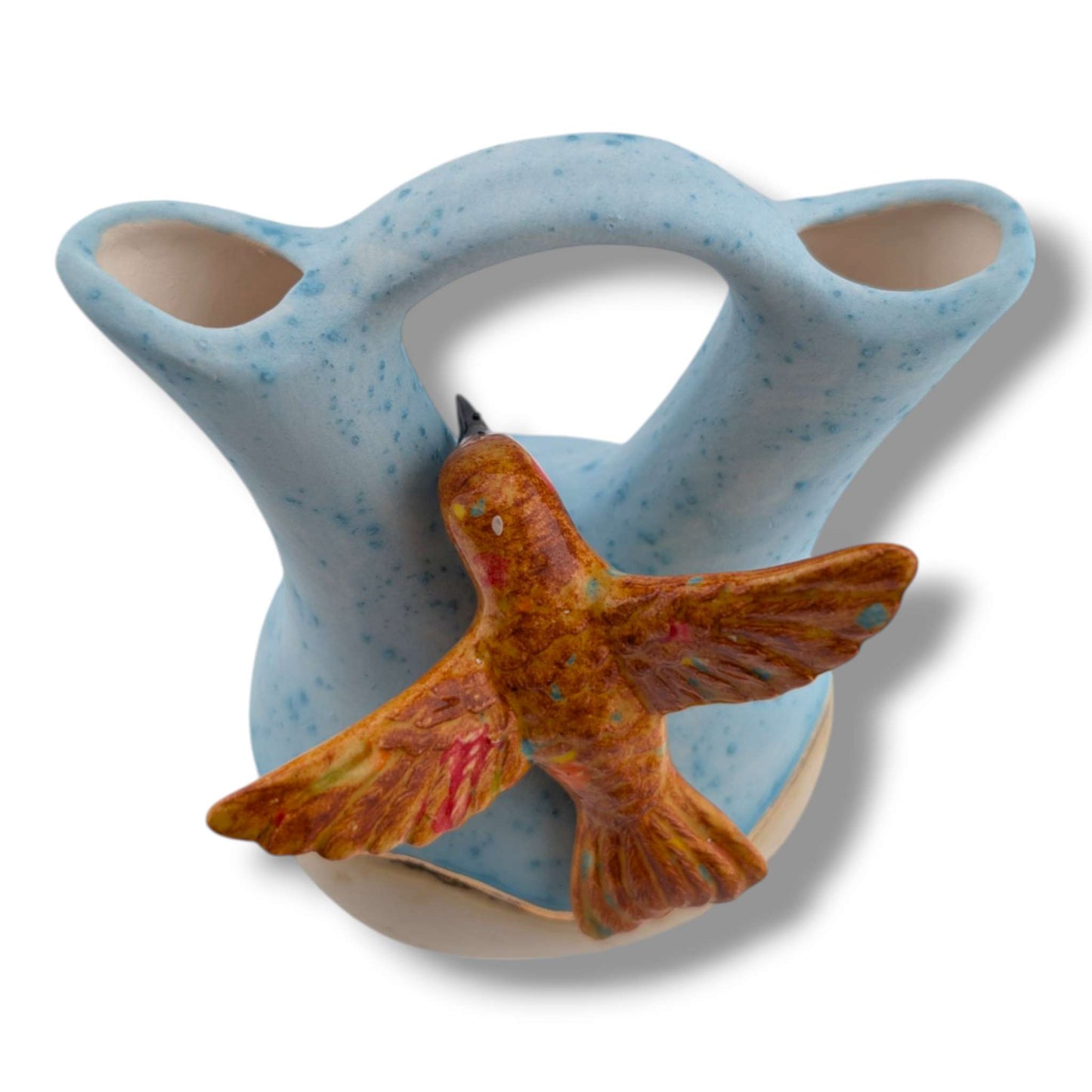 Sky Blue and Beige Gold Accent Hummingbird Wedding Vase by Luna