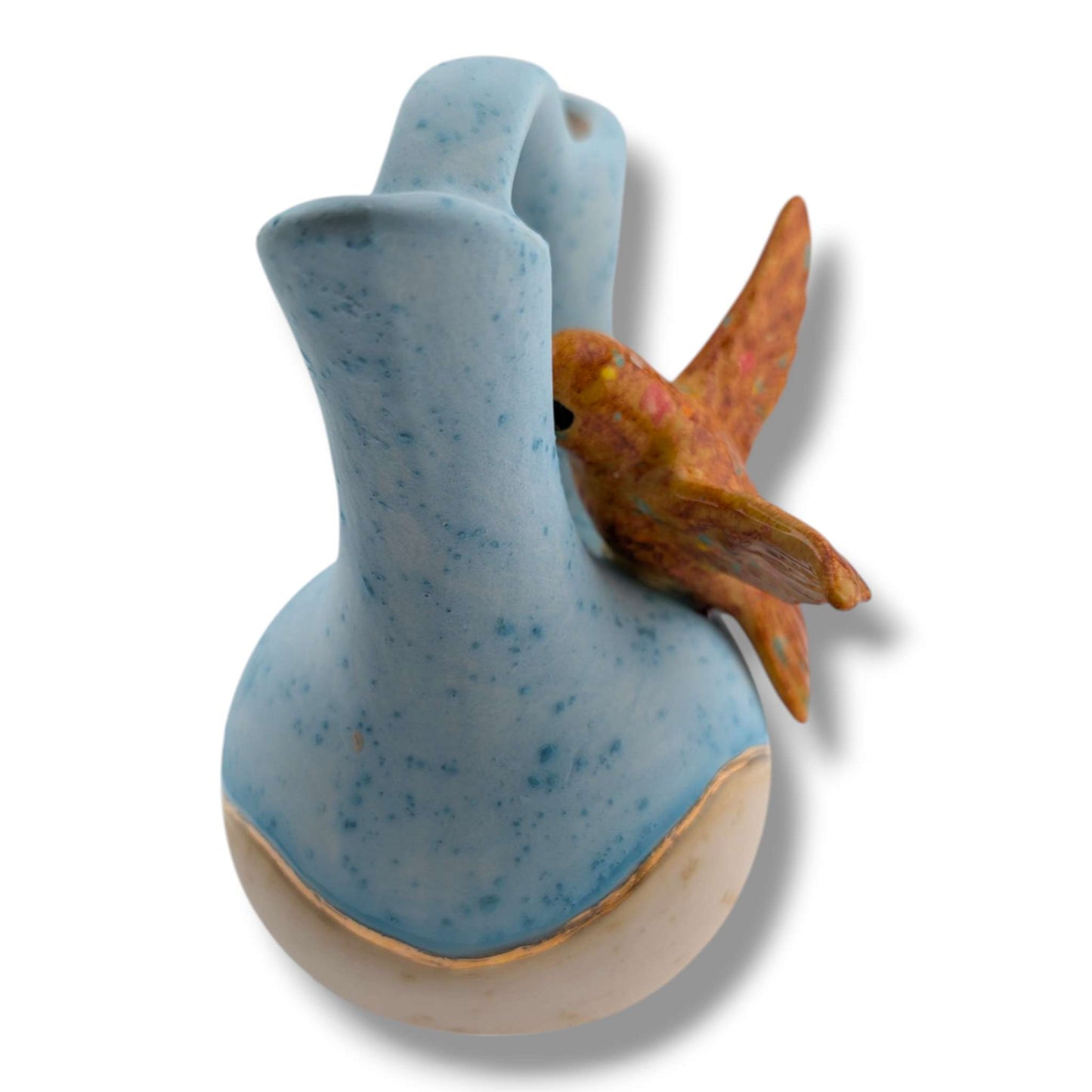 Sky Blue and Beige Gold Accent Hummingbird Wedding Vase by Luna