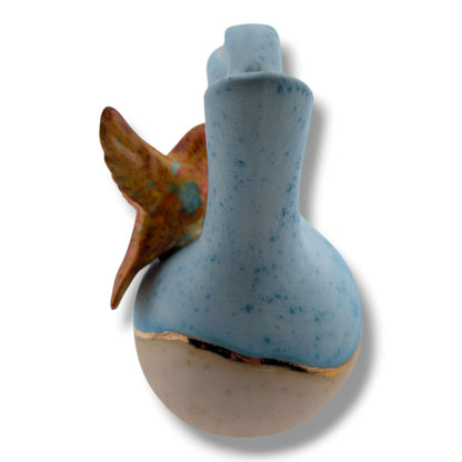Sky Blue and Beige Gold Accent Hummingbird Wedding Vase by Luna