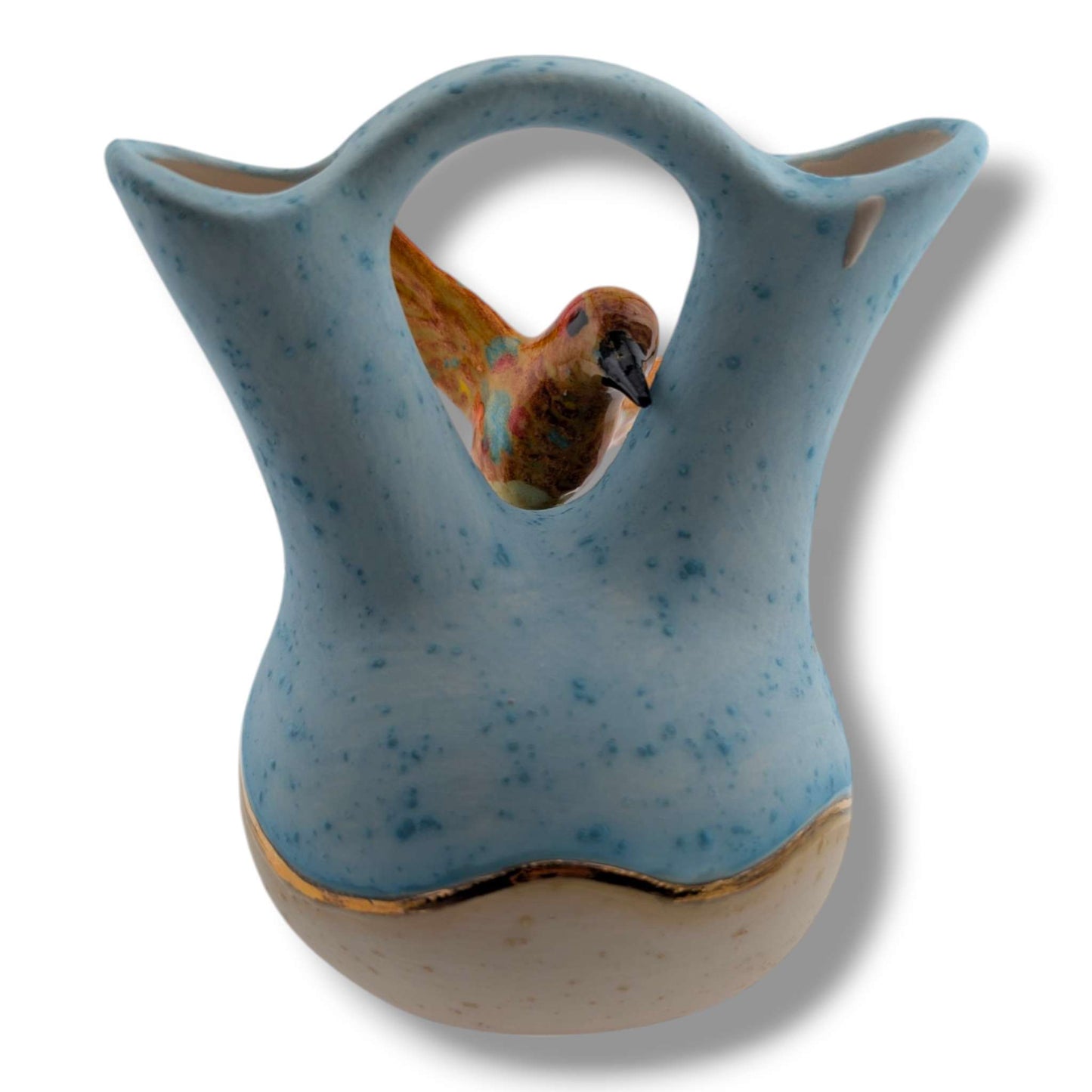 Sky Blue and Beige Gold Accent Hummingbird Wedding Vase by Luna
