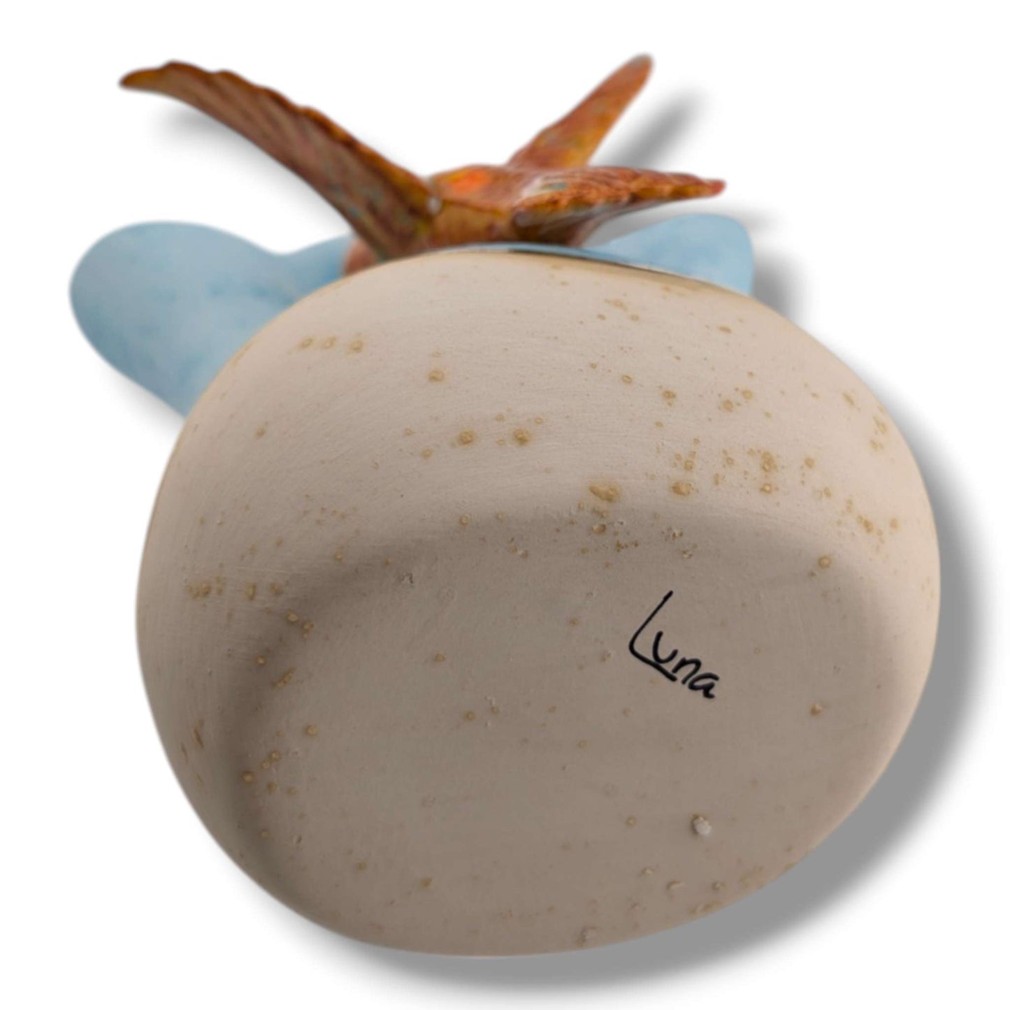 Sky Blue and Beige Gold Accent Hummingbird Wedding Vase by Luna