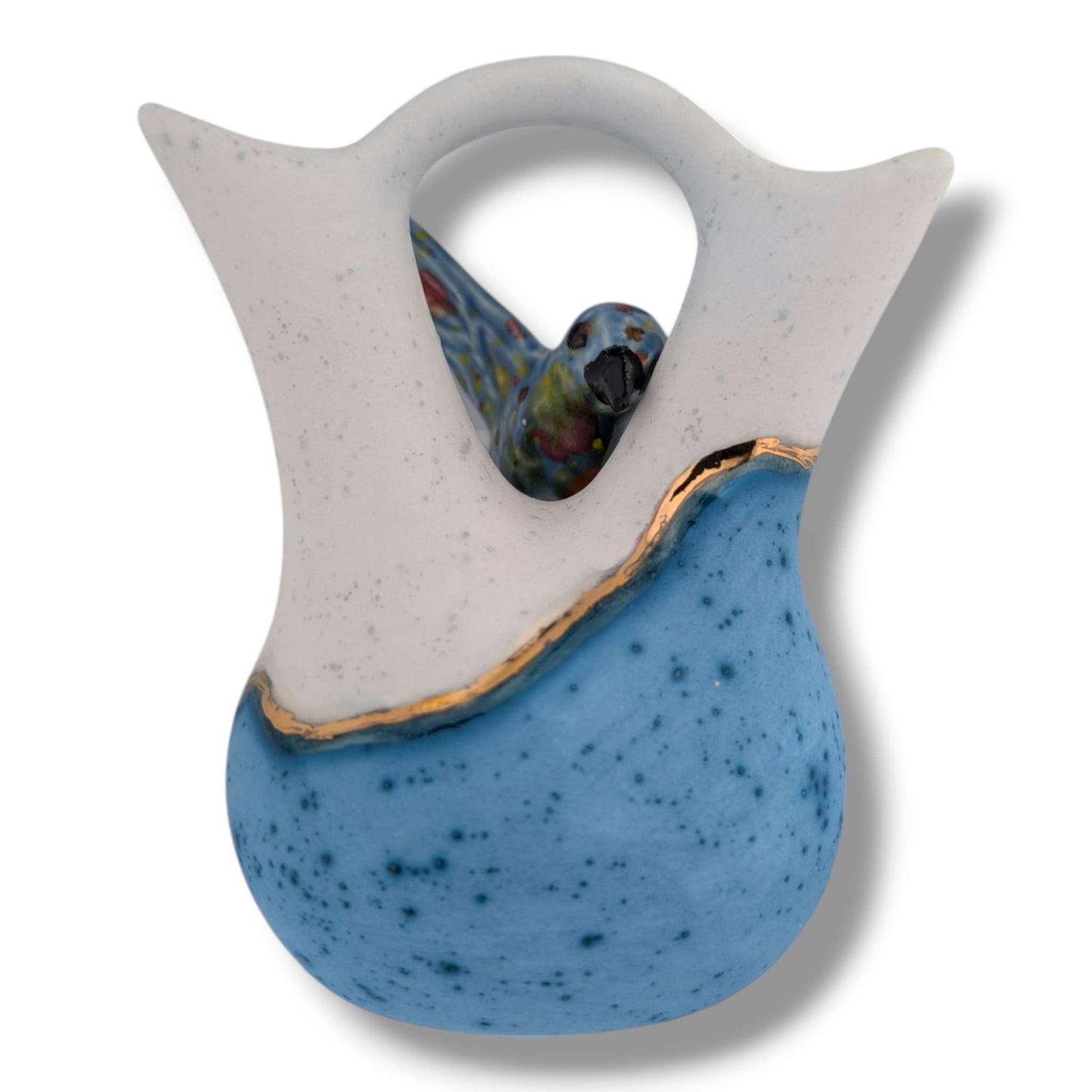 White and Blue Gold Accent Hummingbird Wedding Vase by Luna