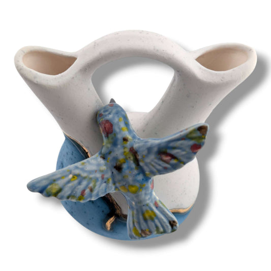 White and Blue Gold Accent Hummingbird Wedding Vase by Luna