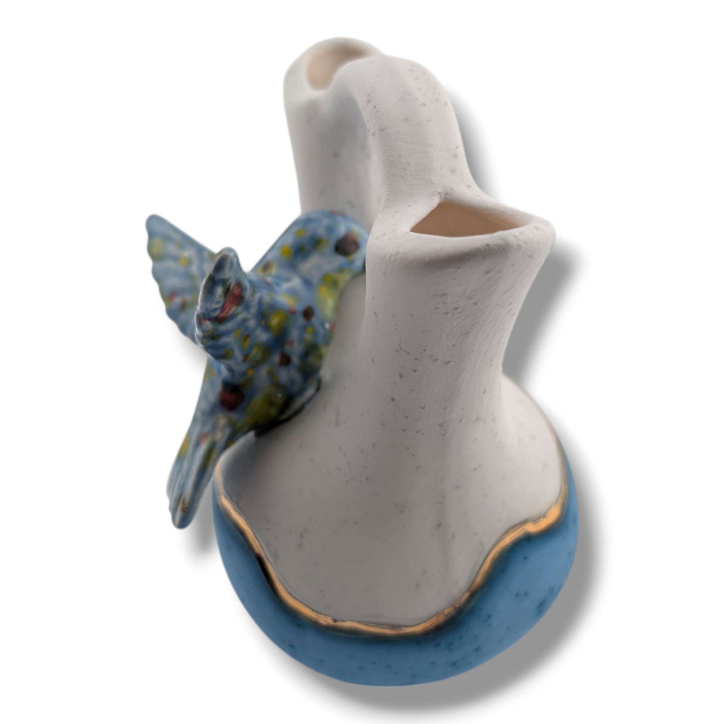 White and Blue Gold Accent Hummingbird Wedding Vase by Luna