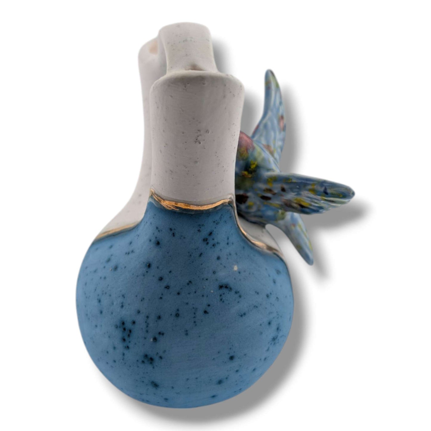 White and Blue Gold Accent Hummingbird Wedding Vase by Luna