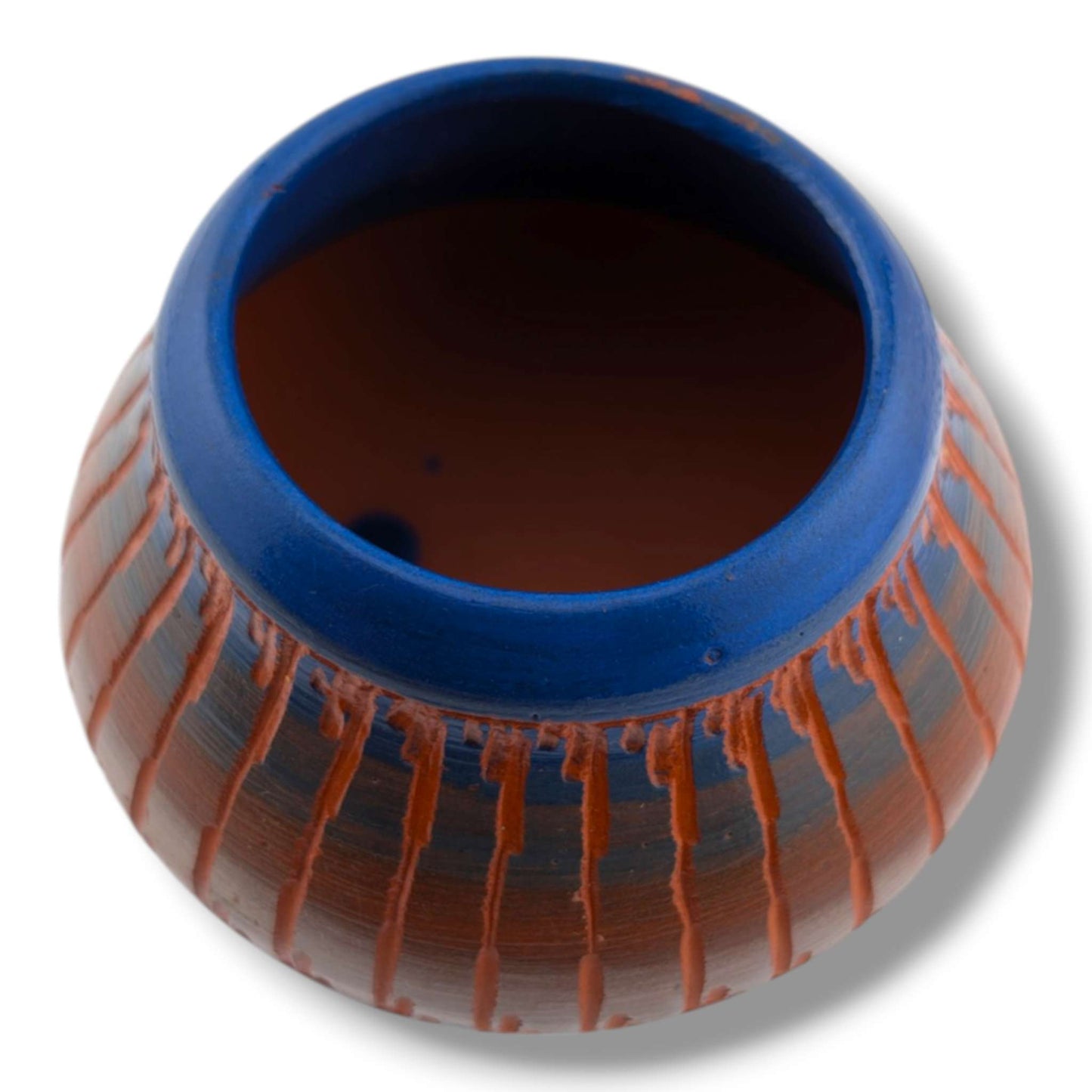 Navajo Etched Blue and Terracotta Rain Line Pottery Vase by Ben Billy