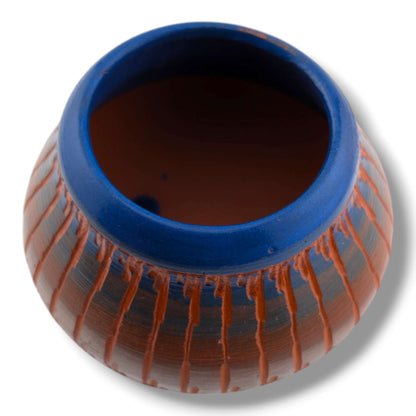 Navajo Etched Blue and Terracotta Rain Line Pottery Vase by Ben Billy