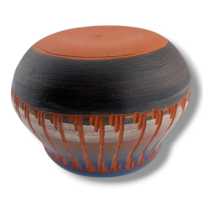 Navajo Etched Blue and Terracotta Rain Line Pottery Vase by Ben Billy