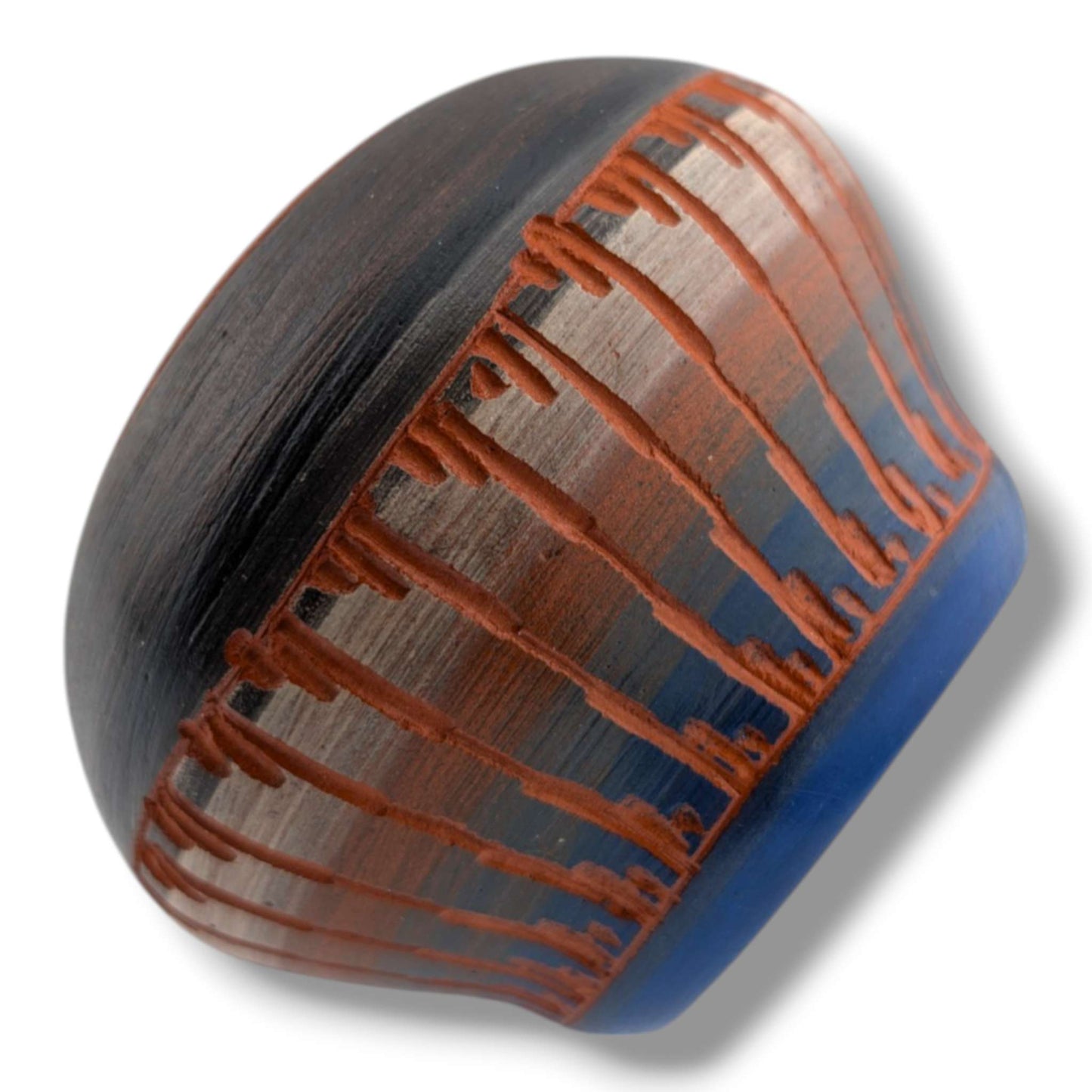 Navajo Etched Blue and Terracotta Rain Line Pottery Vase by Ben Billy