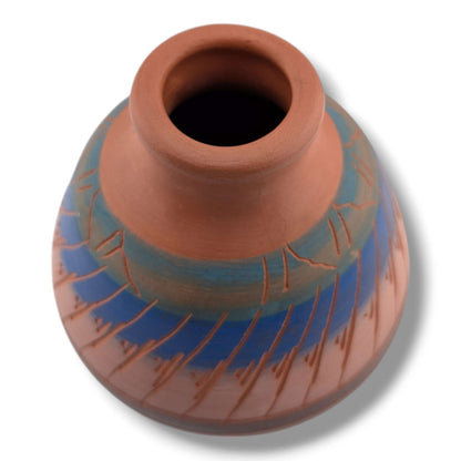 Navajo Etched Multiband Rain Line Round Pottery Vase by Ben Billy