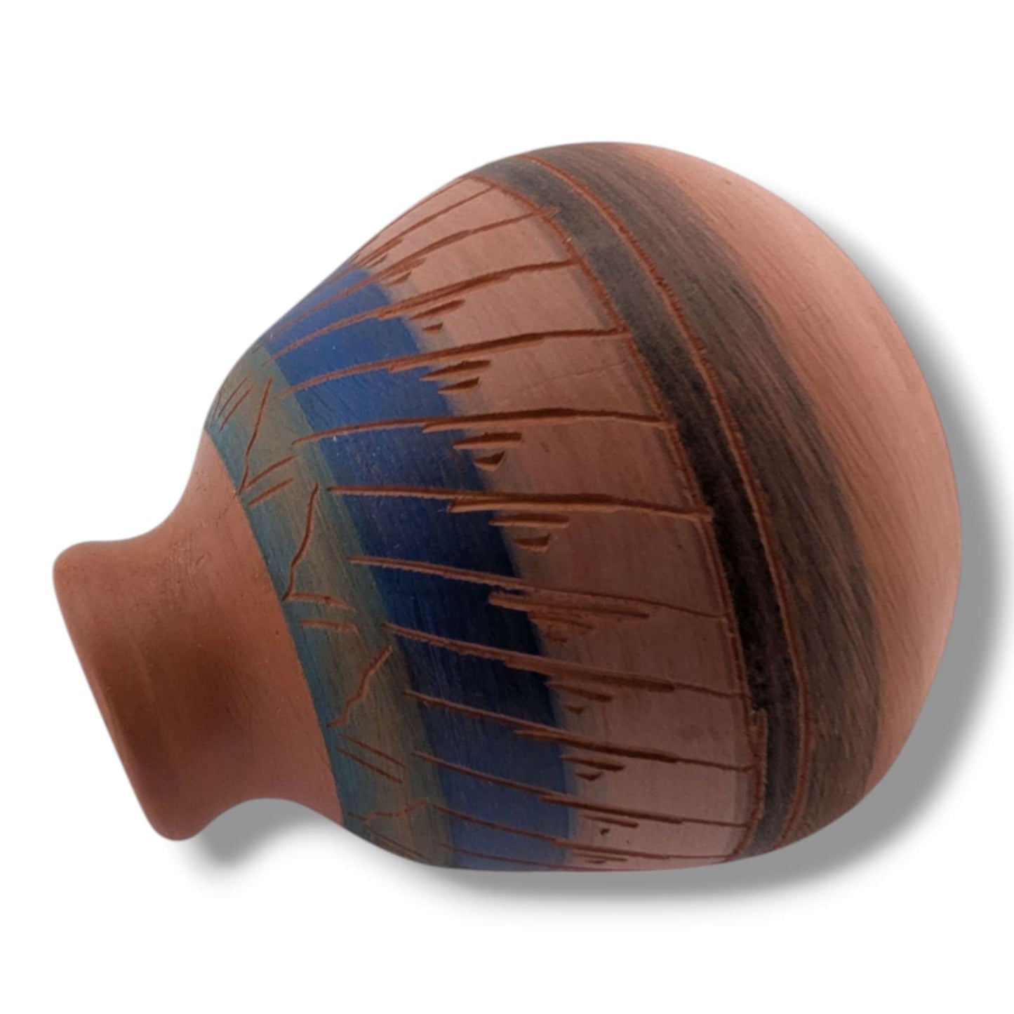 Navajo Etched Multiband Rain Line Round Pottery Vase by Ben Billy