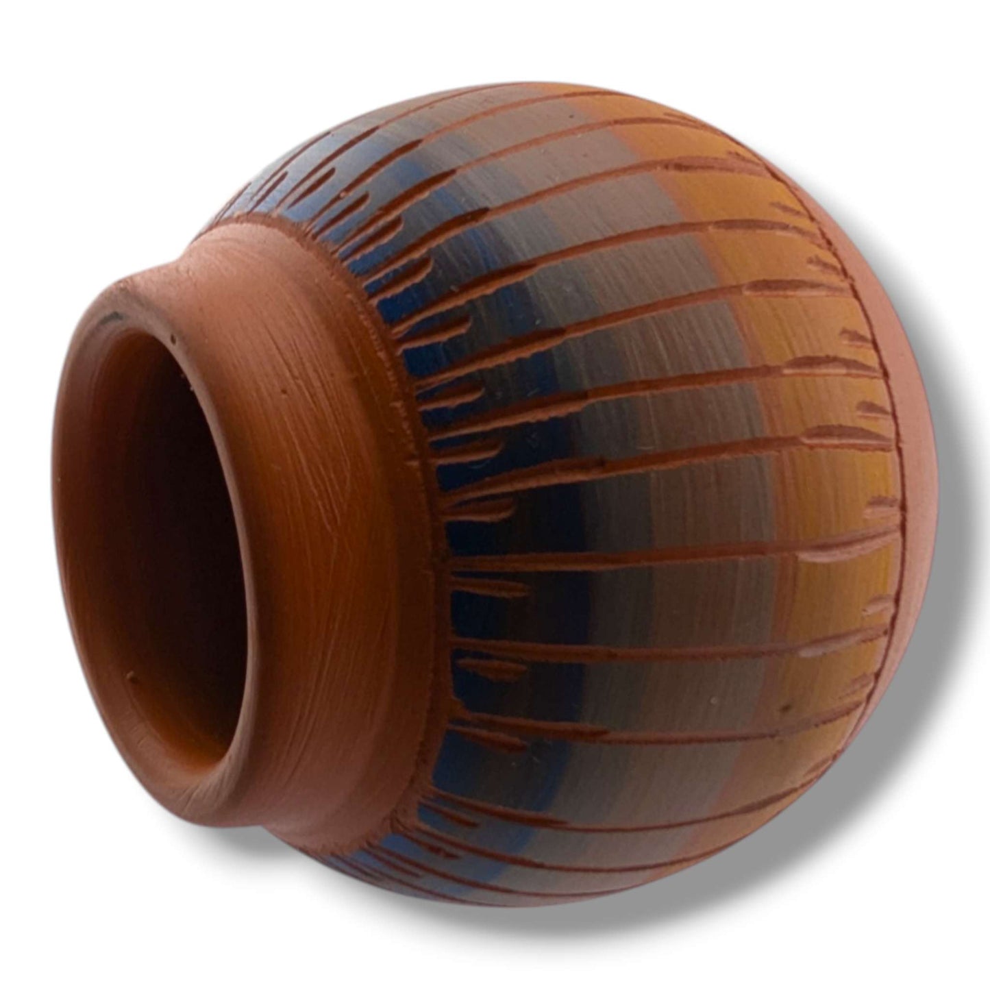 Navajo Etched Blue Gray and Amber Rain Line Round Jar by Ben Billy