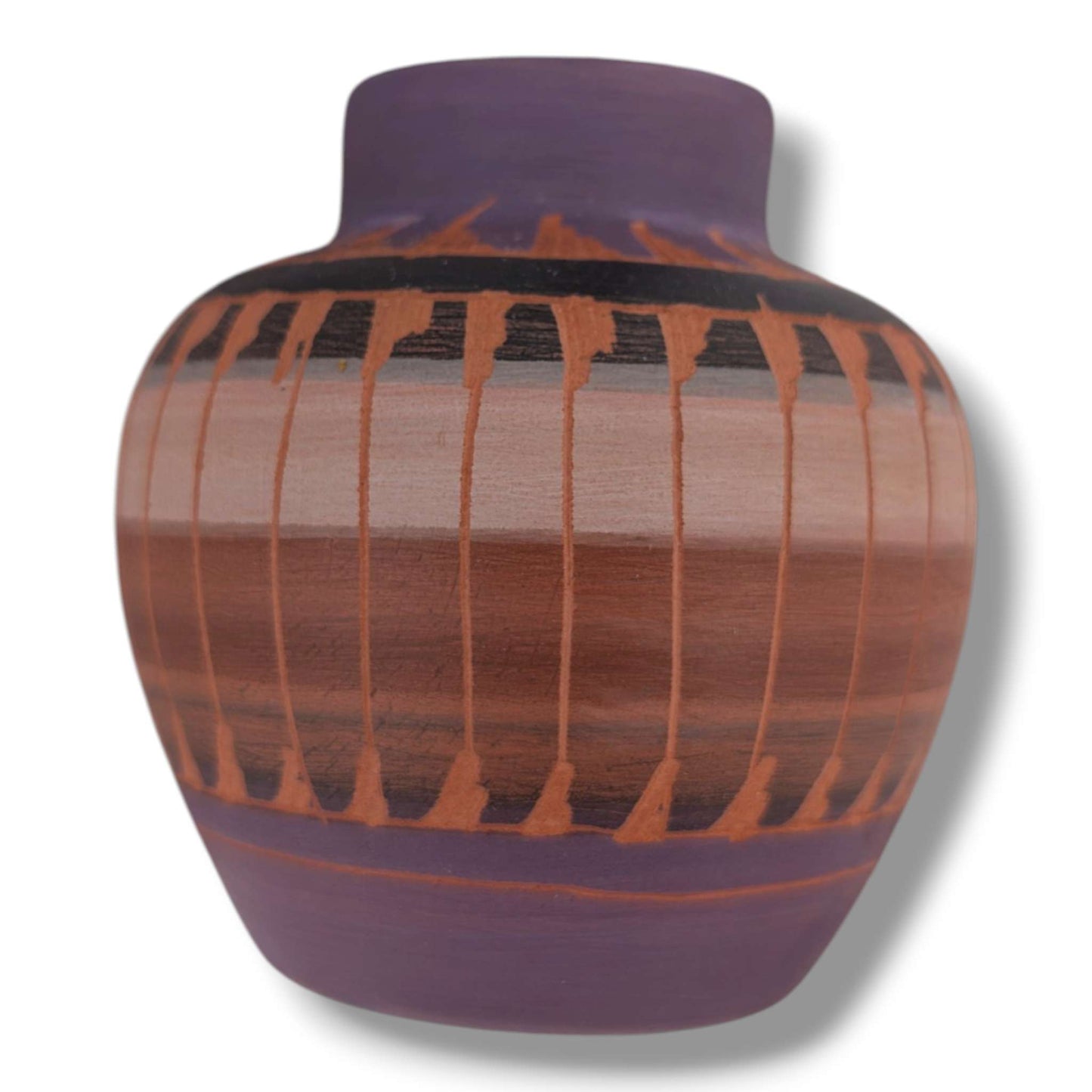 Navajo Etched Purple and Terracotta Rain Line Round Jar by Ben Billy