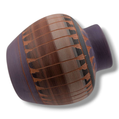 Navajo Etched Purple and Terracotta Rain Line Round Jar by Ben Billy